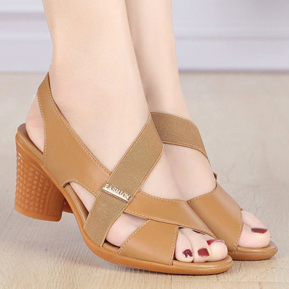 Sandalias elásticas de tacón grueso