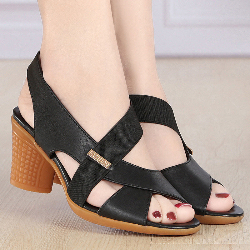 Sandalias elásticas de tacón grueso